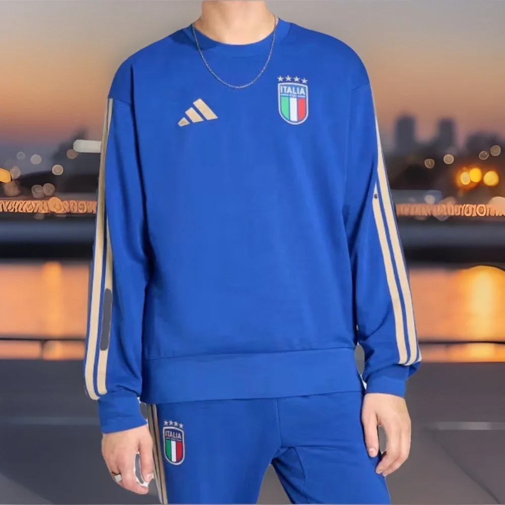 Adidas Italy Soccer Men's Crew DNA Sweatshirt Blue Size XL New